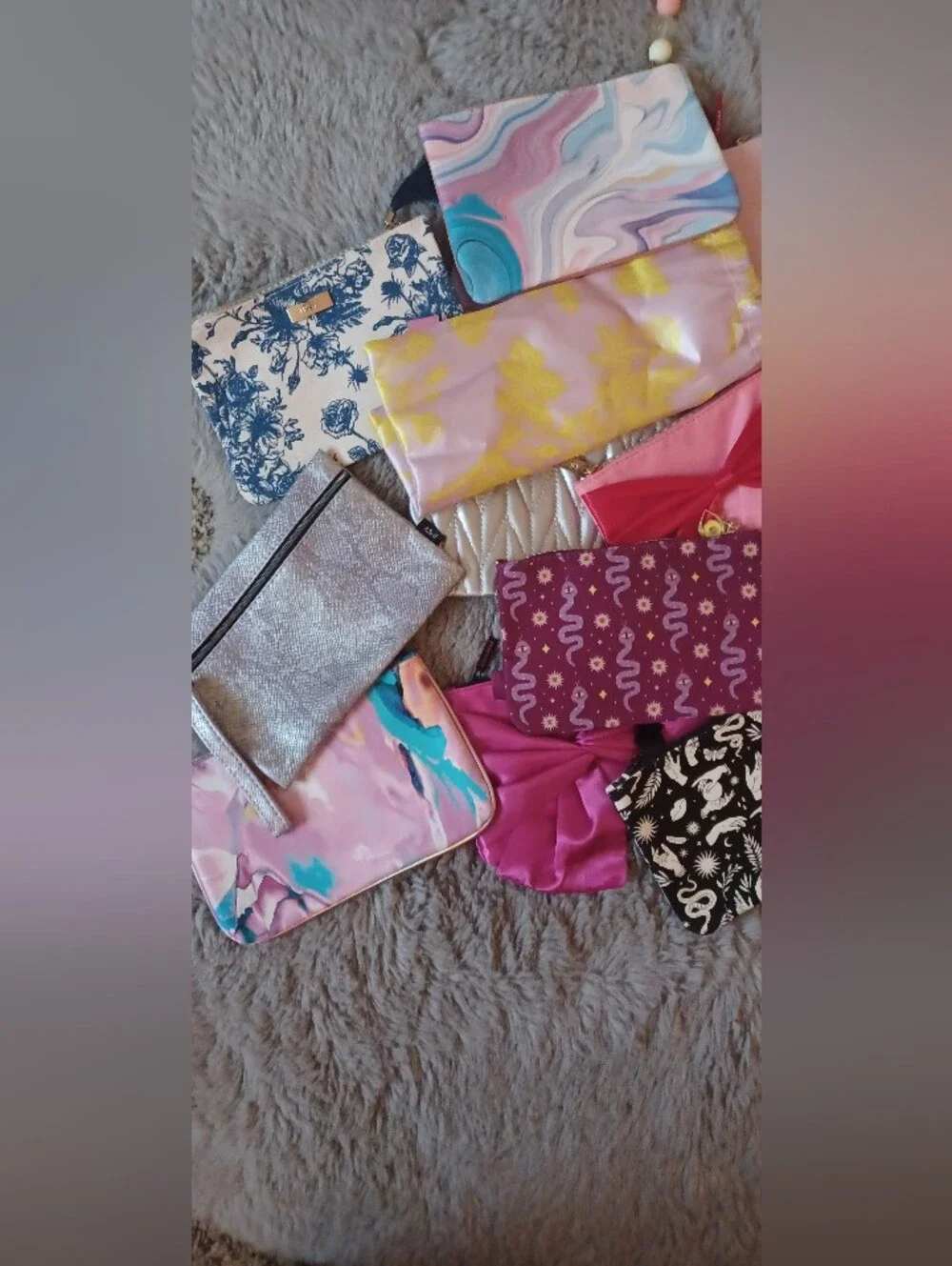 Ipsy Multicolor Small Pouch Makeup Bags- Pink & Pastel Accent Bags